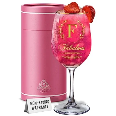 Image of CROWNLY CRYSTAL® Birthday Gifts for Women Personalised Wine Glass Presents Grandma Friends Her Unique Teacher Granny Nan (F)