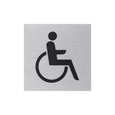 Image of Metafranc 507110 Adhesive Sign Symbol Wheelchair 80 x mm Aluminium Modern Stainless Steel Look Self Back Information Sign/Commercial Identification