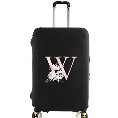 Image of initial letter Printed Design Travel Trolley Case Cover Protector Washable Suitcase Luggage Storage Covers for 18 28 inch (M (22 25 Luggage), Pink Flower W)