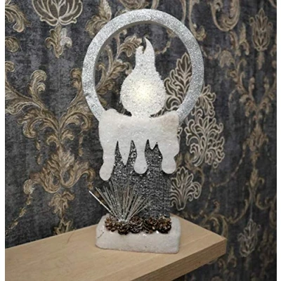 Image of SHATCHI 41Cm Christmas Pre Lit Candle Battery Operated Glitter Foam Snow Covered Finish Table Decoration Grey