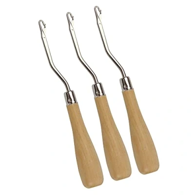 Image of 3 Pcs ​6.5 Inch Wooden Bent Crochet Latch Hook Knitting Tool for Rug Making Wig Designing and Other Craft