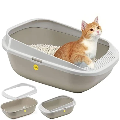 Image of Cat CENTRE Grey Open Litter Tray High Rim Pet XL Deep Jumbo Toilet Box Loo Perforated Step