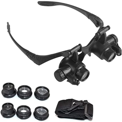 Image of Magnifying Glass with Light, LED Illuminated Hands Free Head Magnifier Visor 4 Detachable Lenses 10X 15X 20X 25X, for Reading, Jewellers Loupe, Watch and Electronic Repair
