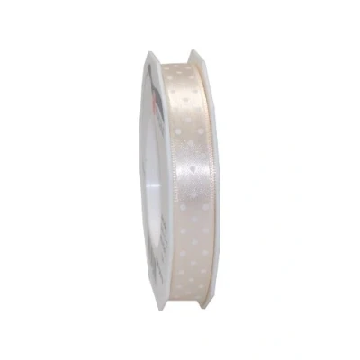 Image of C.E. Pattberg Präsent Mini Dots Printed Satin Ribbon Cream 15 mm width, 20 m length