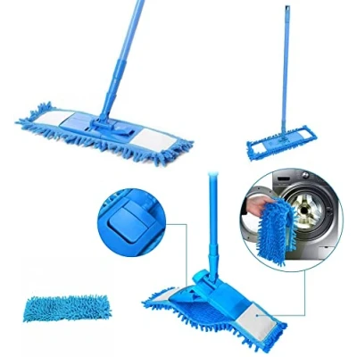 Image of HK Online Replacement Microfibre Mop PAD Chenille Noodle Head, Wet Or Dry Refill, Super Absorbent &amp; Washable, Schools, Home, Catering (1 BLUE Full Mop)