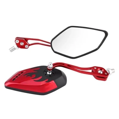 Image of Fydun Motorcycle Rear Mirror, 2Pcs Rearview Mirrors With 8mm 10mm Screws Universal Aluminum Cafe Racer Flame Pattern Side View Mirrors(Red)