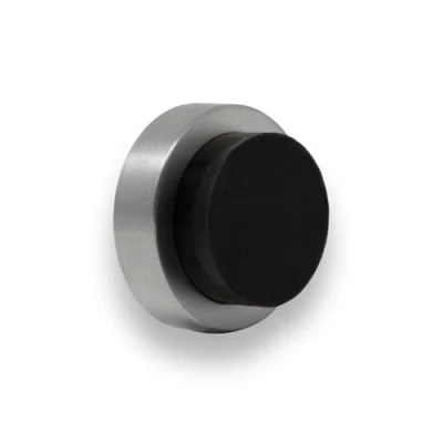 Image of EVI Herrajes Door Stop 0.94&quot; x 0.55&quot; Adhesive or Screw Installation Matte Finish (Stainless Steel) Black Natural Silicone Rubber Mod. I 205/24
