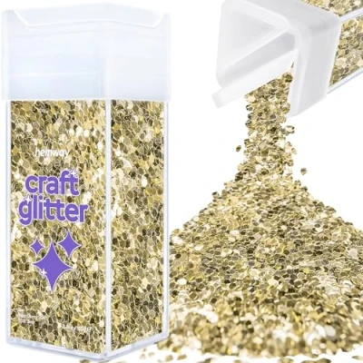 Image of Glitter for Craft Shaker Champagne Gold Resin Tumblers Cards Christmas Jewellery Candle Super Chunky Nail Face Cosmetic 110g / 3.9oz