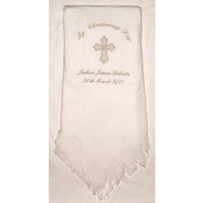 Image of Baby’s Personalised Christening/Baptism/Naming Day Cross Shawl (Silver)