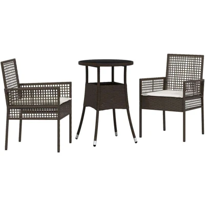Image of vidaXL 3 Piece Garden Dining Set Brown Poly Rattan