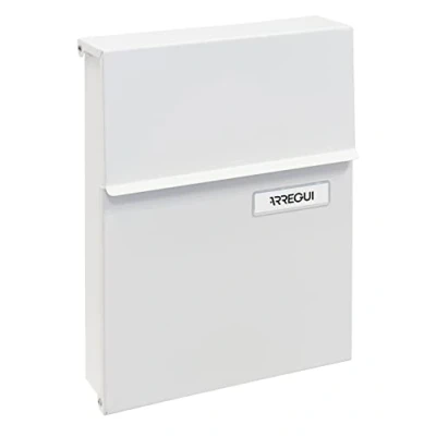 Image of ARREGUI Line E6801 Galvanised Steel Letterbox, Size S (DIN A5 Post), Wall Letter Box for Outdoor Use, Postbox with Protective Flap, Weather Resistant, Easy Assembly, 2 Keys, White