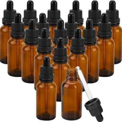 Image of WeeGoo 30 Pcs Amber Glass Dropper Bottles ml/1 oz Brown with Pipette Refillable for Essential Oil, Liquids