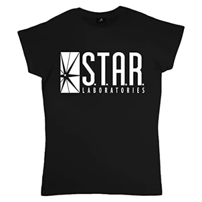 Image of DC Comics The Flash Star Labs Logo Boyfriend Fit T Shirt, Womens, S 4XL, Black, Official Merchandise