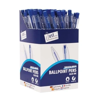 Image of M1SS 50 x Quality Retractable Medium Tip Ball Point Biro Pens Fluent Smooth Writing for Home School Office (Blue)