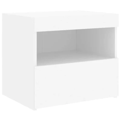 Image of vidaXL White Bedside Cabinet Modern Style with LED lights, Engineered Wood, Ideal Storage for Bedroom, 50x40x45 cm Dimensions