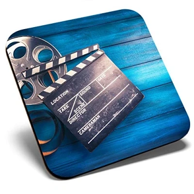 Image of Great Single Coaster Square 35mm Film Reel Movie Clapper Glossy Quality Coasters Tabletop Protection for Any Table Type #44009