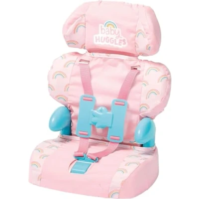 Image of Casdon Baby Huggles Toys. Pink Booster Seat. Car Seat for Dolls with Adjustable Headrest and Buckles. Fits Sizes Up to 35cm. Suitable Preschool Playset Children Aged 3+