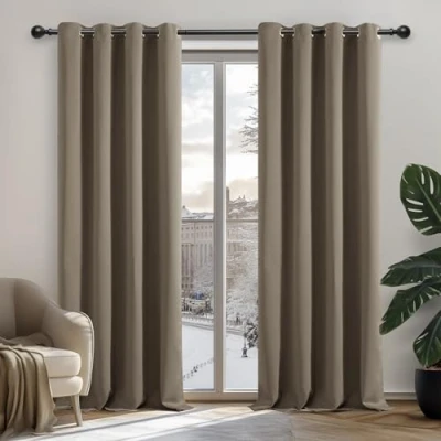 Image of Deconovo Thermal Insulated Blackout Curtains Eyelet for Living Room Taupe 42 x 84 Inch 2 Panels