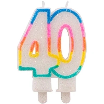 Image of Folat 22894 40th Birthday Glitter Candles with 2 Holders, Multi Colours, Zahl 40