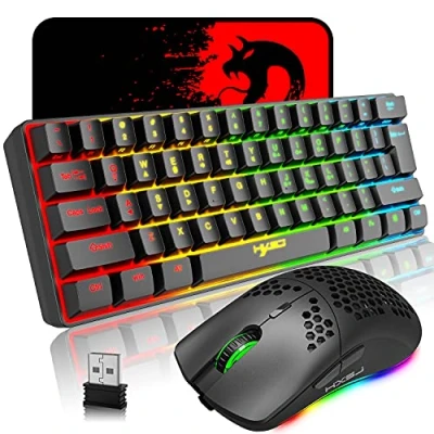 Image of Mechanical Gaming Wireless Keyboard Bluetooth 5.0/2.4G USB Dual Mode 2200 mAh RGB LED Backlight Compact Full Anti Ghosting Keys Mouse 750 Lightweight