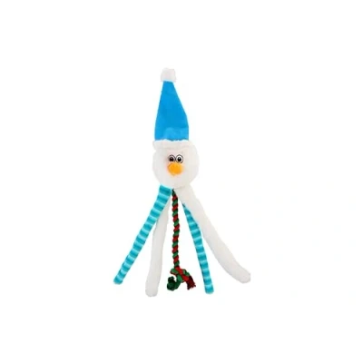 Image of DINGO Snowman Dog Toy with a Blue Hat, Rope Tug and Sewn in Squeaker, Funny for Training, of War, Fetch, Play, 50 cm Long, Multicolor 17481
