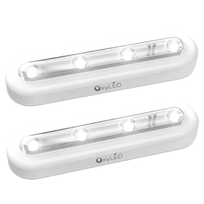 Image of OxyLED Under Cupboard Kitchen Lights, Stick on Lights 2 Pack 120 Sensor Range Touch Led Strip Wardrobe for Cabinet Indoors White (Battery not Included)