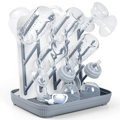 Image of Termichy Baby Bottle Drying Rack: Large Vertical Dryer Rack Holder Space Saving Standing Dring for Bottles and Pump Part Cleaning (Gray)…