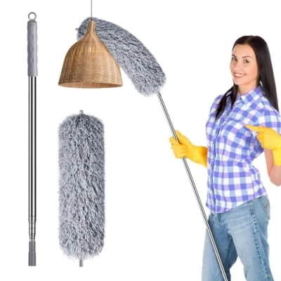 Image of Lychico Extendable Feather Duster, Bendable Microfiber Duster with Extra Long 96 inches Telescopic Pole and Head,Washable,Hand for Cleaning High Ceiling Fans, Cars, Blinds, Cobweb