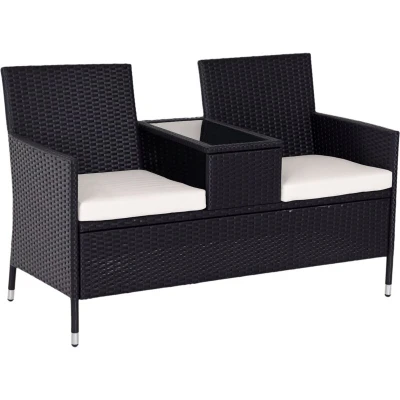 Image of Outsunny 2 Seater Rattan Chair Garden Furniture Wicker Patio Love Seat Outdoor with Table841 149BK