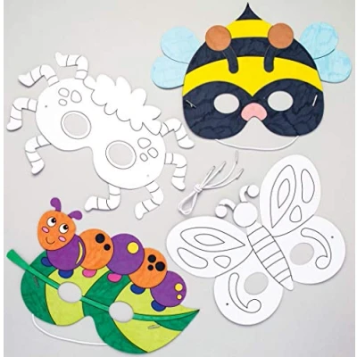Image of Baker Ross AW222 Animal Bug Masks, Colouring Kits for Kids Arts and Craft Activities, Assorted, (Pack of 8)