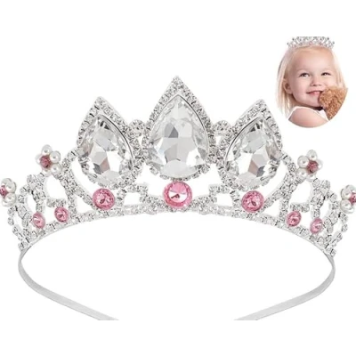 Image of Girls Princess Tangled Crystal Rhinestone Cosplay Tiara Headband Crown For Prom Halloween Birthday Costume Party (Silver Pink)