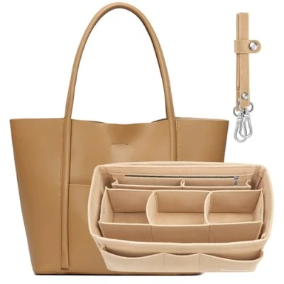 Image of Simboom Bag Organiser Insert Handbag, Felt Organizer Purse in Handbag Liner Tote Pouch (Beige, XL)