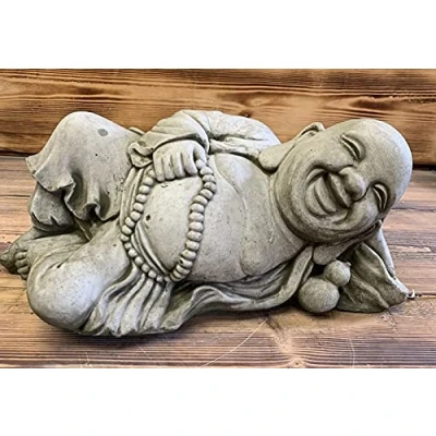 Image of STONE GARDEN LARGE LAYING HAPPY BUDDHA STATUE ORNAMENT