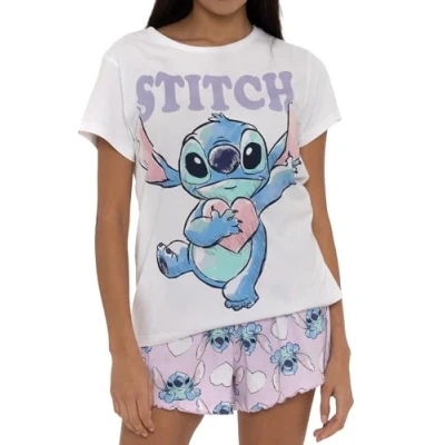 Image of Disney Womens Pyjamas Stitch Ladies Lilo And Short Pjs For Women White Large