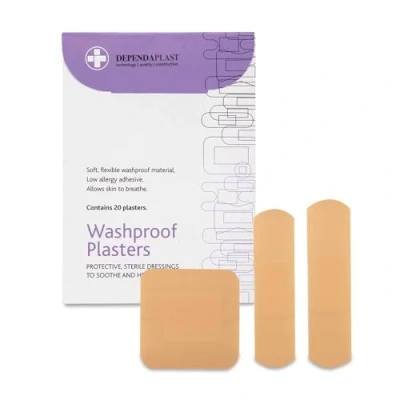 Image of Dependaplast Washproof Plasters Flexible PU Plastic Film, Secure Adhesive, Breathable, Waterproof Assorted wallet of 20