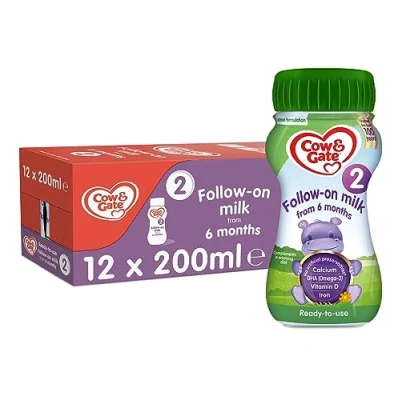 Image of Cow &amp; Gate 2 Follow On Baby Milk Ready to Use Liquid Formula, 6 12 Months, 200ml (Pack of 12)