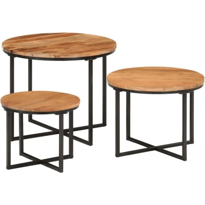 Image of vidaXL Nesting Coffee Tables 3 pcs Solid Wood Acacia and Iron