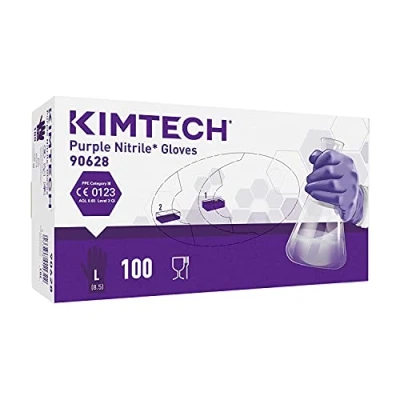 Image of Kimtech Purple Nitrile Disposable Protective Gloves, Latex and Powder Free for Heavy Duty protection Against Chemicals Virus&#039;s, Box of 100, XS