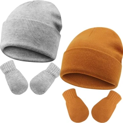 Image of DRESHOW Baby Beanie Hat Mitten Set Infant Toddler Kids Winter Warm Knit with Gloves for 3 Months 24 Girls Boys Children