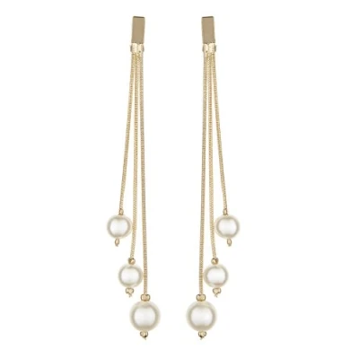 Image of Clip On Drop Earrings Gold Plated With Three Pearls Kalinda