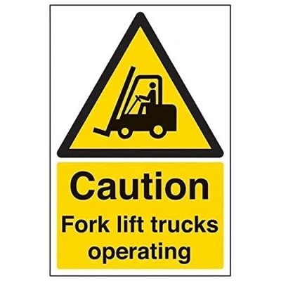 Image of V Safety Caution Fork Lift Trucks Operating Warning Sign 200mm x 300mm 1mm Rigid Plastic