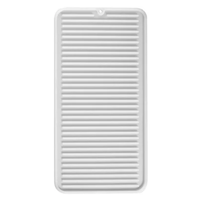 Image of iDesign Lineo Dish Drainer Mat, Small Silicone Draining Board Mat for Kitchen Sinks, Clear