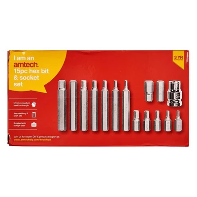 Image of Amtech I8550 15 Piece Hex bit and Socket Set