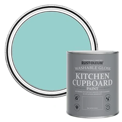Image of Rust Oleum Blue Kitchen Cupboard Paint in Gloss Finish Teal 750ml