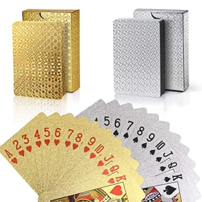 Image of Joyoldelf 2 Decks of Playing Cards, 24K Foil Waterproof Poker with Gift Box Classic Magic Tricks Tool for Party and Game (Gold+Silver)