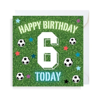 Image of Second Ave Football 6th Birthday Age 6 Square Children&#039;s Kids Greeting Card for Boy or Girl