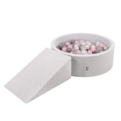 Image of KiddyMoon Foam Playground For Kids With Round Ballpit (100 Balls ∅ 7Cm/2.75In) Soft Obstacles Course And Ball Pool Made In EU, Lightgrey:Pearl/Grey/Transparent/Powderpink