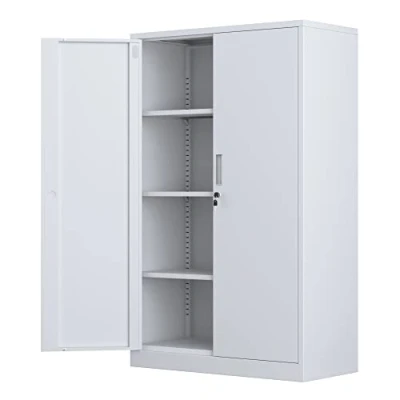 Image of iJINGUR Metal Storage Cabinet with Locking Doors and 3 Adjustable Shelves, Lockable Steel Cupboard for Home Office Garage (White)