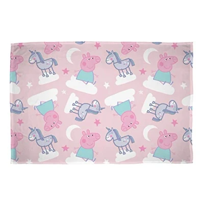 Image of Character World Official Peppa Pig Stardust Fleece Blanket Throw Pink Unicorn Design Super Soft Perfect For Any Bedroom