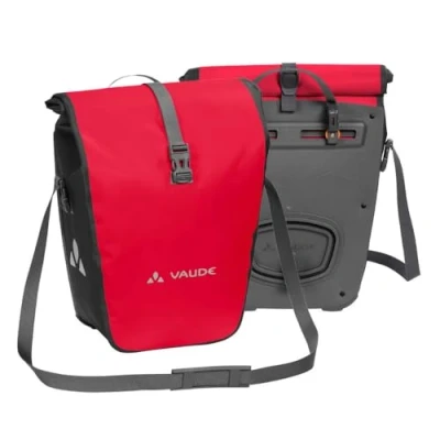 Image of VAUDE Aqua Back bike pannier bag in red, 2 x 24 rear rack waterproof, cycling rear, easy mounting Made Germany